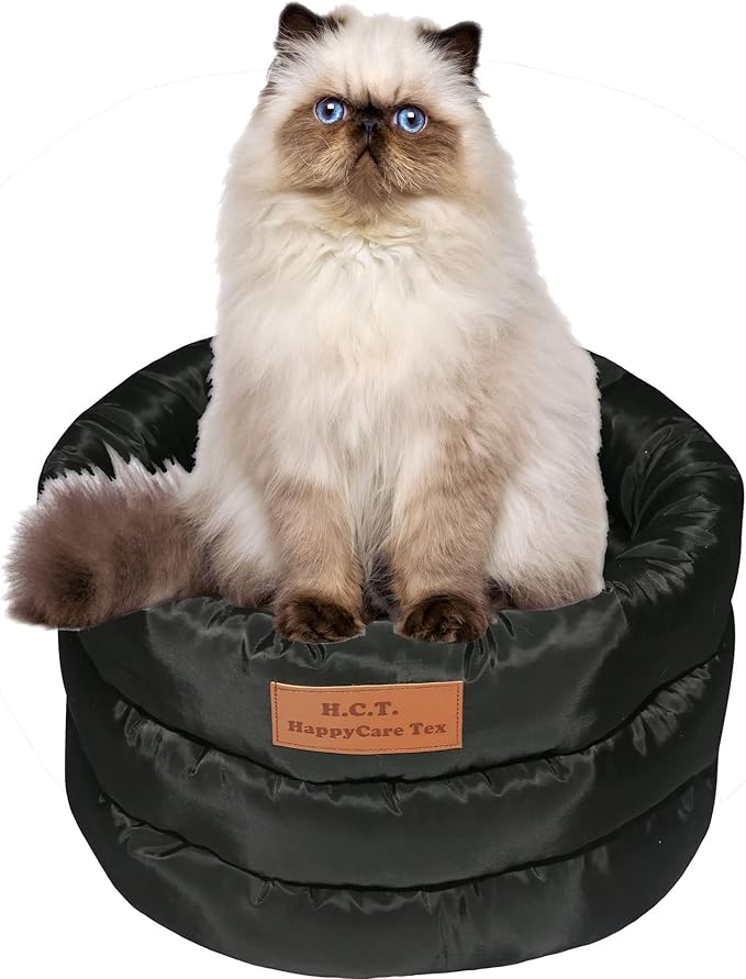 long rich Round Cushion Dog Cat Bed (16" x 16" x 10", Black)