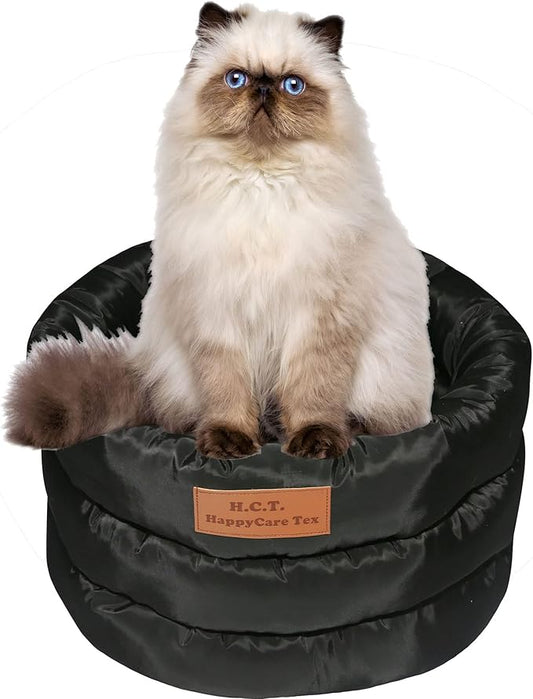 long rich Round Cushion Dog Cat Bed (18" x 18" x 10", Black)