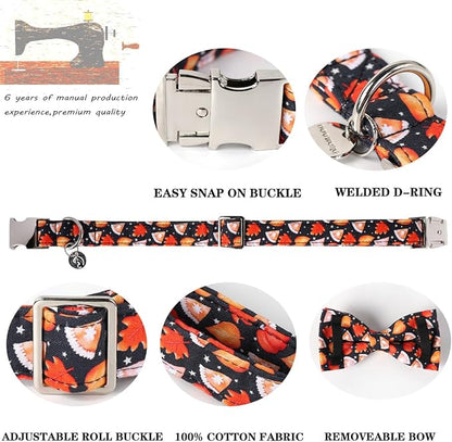 DOGWONG Fall Dog Collar with Bowtie