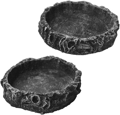 2 Pack Reptile Water Dish Reptile Water and Food Bowls Reptile Feeding Dish,Breadworm Feeding for Leopard Gecko Lizard Spider Scorpion Chameleon (2Pcs Round)