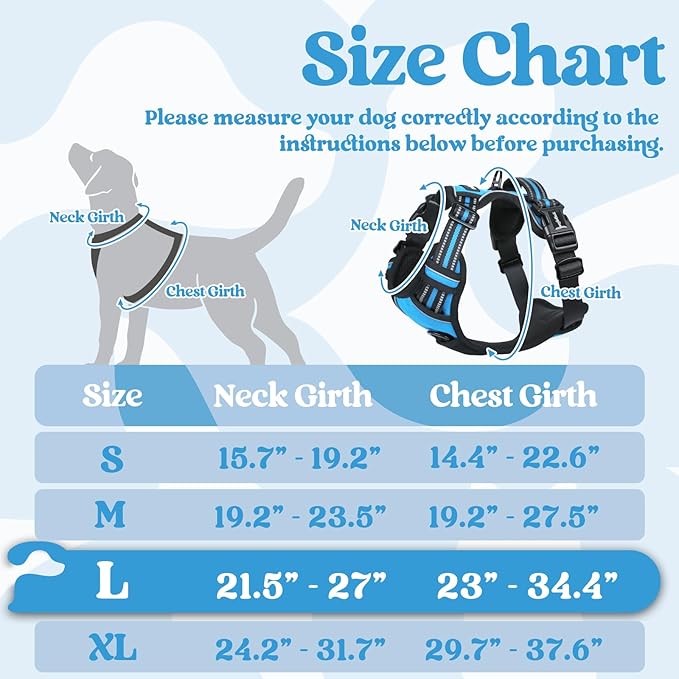 rabbitgoo Dog Harness for Large, No Pull Pet Harness with 3 Buckles, Adjustable Soft Padded Dog Vest with Instant Control Handle, Easy Walking Reflective Pet Vest for Large Dogs, Sky Blue, L