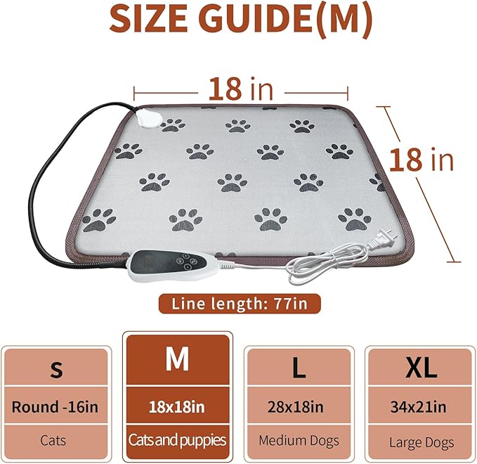Cat Heating Pad 18x18 in Pet Heating Pad for Cats Waterproof Smart Thermostat Switch