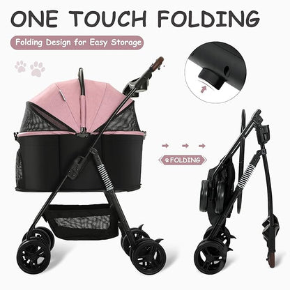 SWITTE Dog Stroller 3 in 1 Folding Pet Stroller 4 Wheels