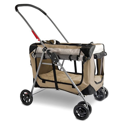 Large Premium Cat Stroller. Fits Up to 2 Cats. Pet Stroller with Top Loading & Side Loading, Soft Sided, Foldable Pet Crate. Includes Super Soft Bed, Vented Windows and Loads of Space