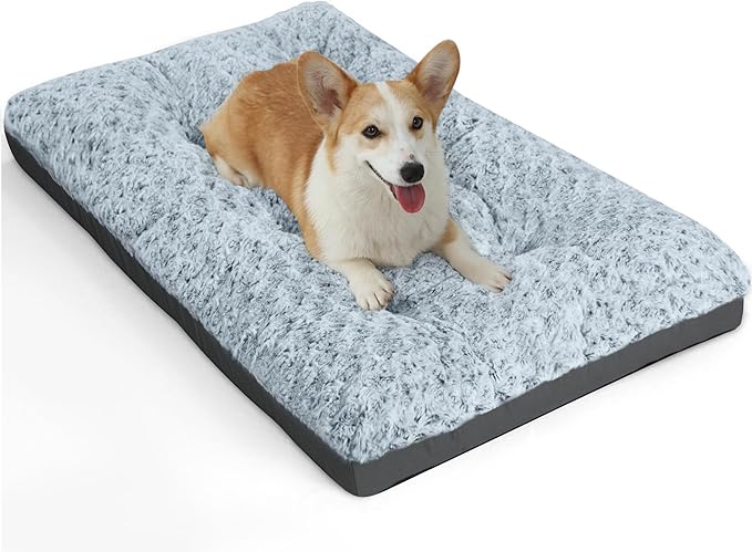 POCBLUE Deluxe Washable Dog Bed for Medium Dogs Dog Crate Mat 30 inch Comfy Fluffy Kennel Pad Anti-Slip for Dogs Up to 40 lbs 30" x 19", Grey