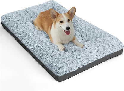 POCBLUE Deluxe Washable Dog Bed for Medium Dogs Dog Crate Mat 30 inch Comfy Fluffy Kennel Pad Anti-Slip for Dogs Up to 40 lbs 30" x 19", Grey