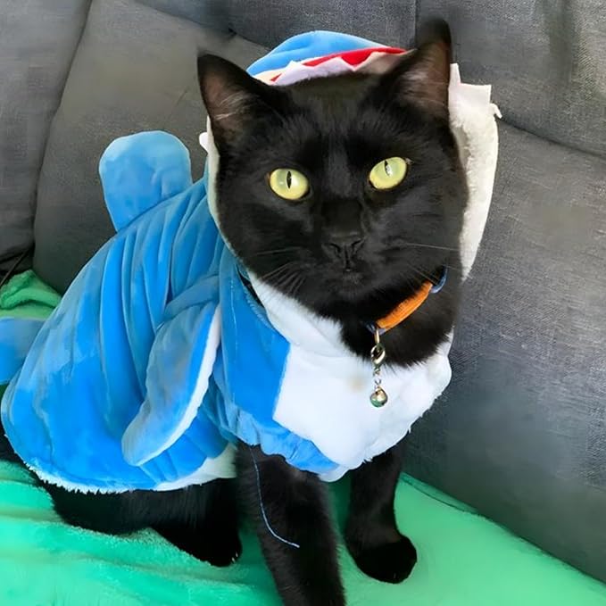 Cat Shark Costume - Dog Halloween Costumes Winter Pet Hoodie Holiday Cospaly Pet Coat for Cats and Small Medium Pets (Blue, XS)