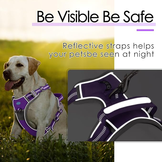 ThinkPet No Pull Harness Breathable Sport Harness with Handle-Dog Harnesses Reflective Adjustable for Medium Large Dogs,Back/Front Clip for Easy Control L Neon Purple