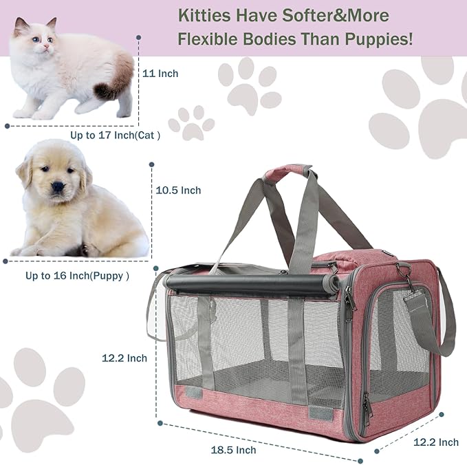 HSC PET Pink Pets Carrier for Large Medium Cat, Soft-Sided Small Dog Carriers Fit Kitties Rabbit Puppy, Bunny Carriers Pet Privacy Protection Travel Bag