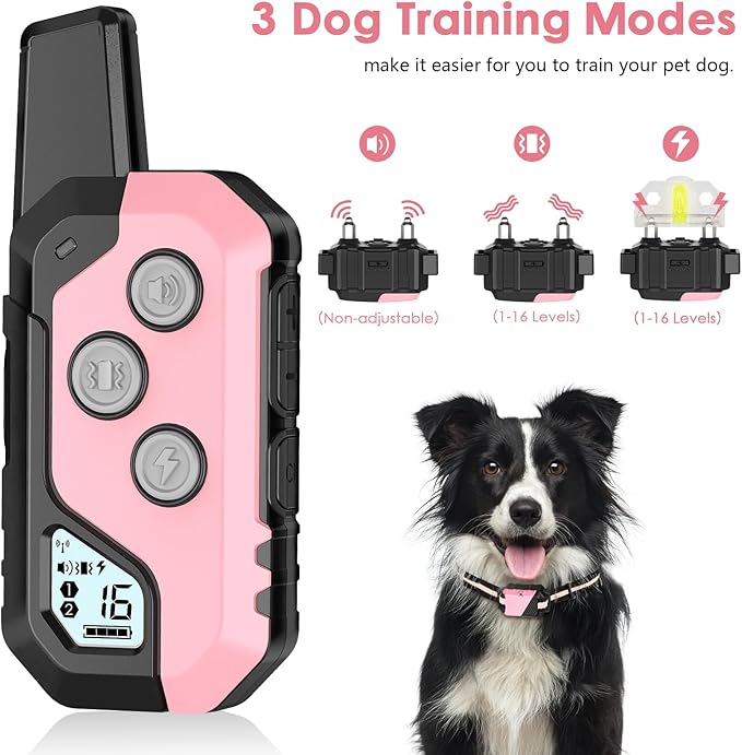 Dog Shock Collar, IP67 Waterproof Dog Training Collar with Remote, 3 Training Modes, Shock, Vibration and Beep, Rechargeable Electric Shock Collar for Large Medium Small Dog