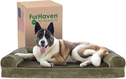 Furhaven Cooling Gel Dog Bed for Large Dogs w/ Removable Bolsters & Washable Cover 95 lbs