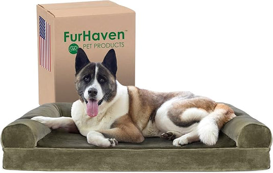 Furhaven Cooling Gel Dog Bed for Large Dogs w/ Removable Bolsters & Washable Cover 95 lbs
