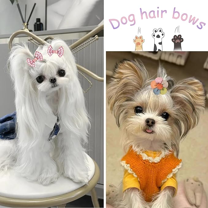 20 Pcs Small Dog Hair Bows with Rubber