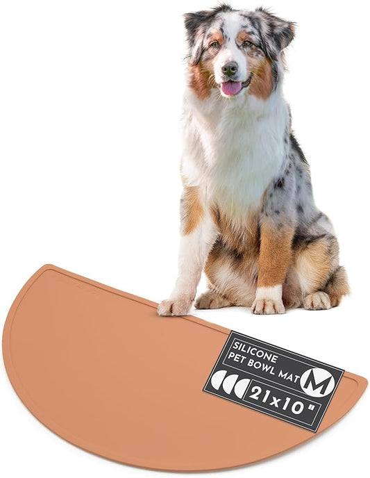 Waterproof Silicone Pet Food Mat - Non-Slip, Spill-Proof Feeding Mats for Floors, Raised Edge Design, Easy-to-Clean, Durable Flexible Rubber Mat for Dog & Cat Bowls, Medium-Terracotta