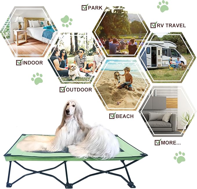 YEP HHO 47 Inches Long Elevated Folding Pet Bed Cot Travel Portable Breathable Cooling Textilene Mesh Sleeping Dog Bed (47 Inch (Pack of 1), Neon-Green)