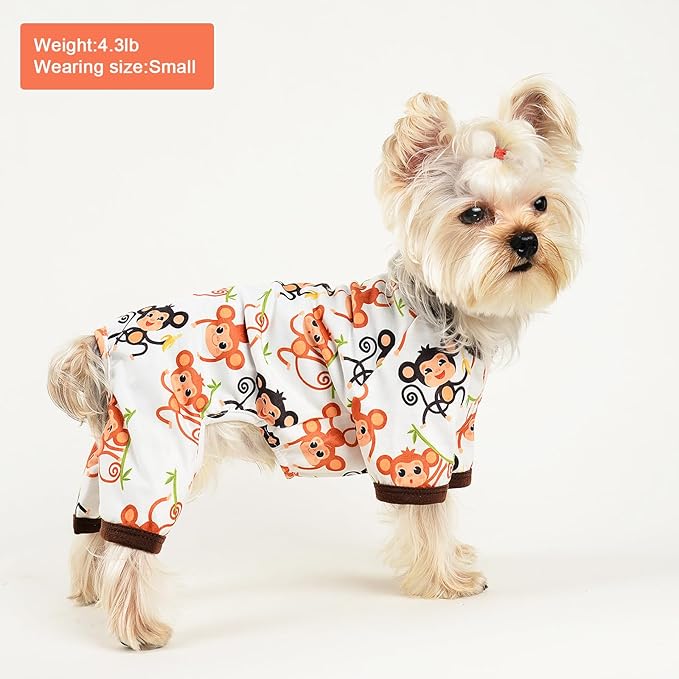 Cute Pet Clothes Dog Pajamas for Small Dogs Boy Girl Soft Stretch Puppy Clothes Dog Pjs Summer Dog Jammies Onesies Dog Outfits for Chihuahua Yorkie Teacup Cat Apparel Clothing (Small, Cute Monkey)