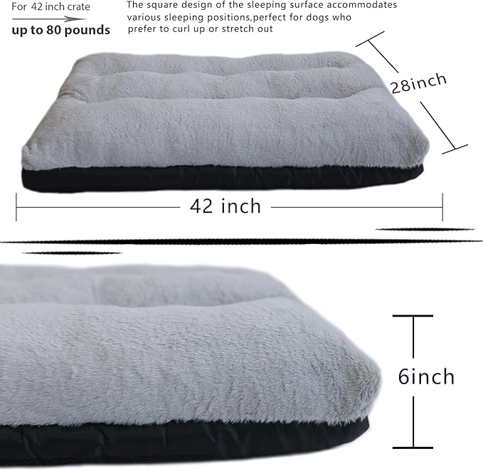 42x28 Dog Crate Bed Washable with Fill Fluffy Pearl Cotton Memory Foam,Dog Crate Beds for Large Dogs 42 Inch Orthopedic Calming Cozy,Large Grey Dog Bed Soft Anti Anxiety with Bottom Removable