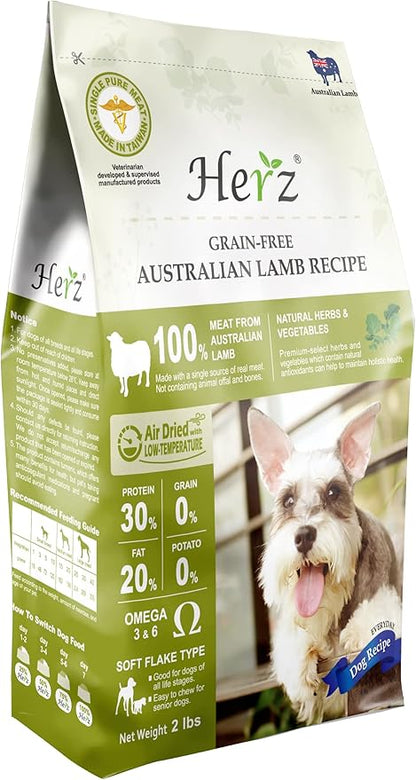 Herz Air-Dried Dog Food – Australian Lamb Recipe 2 lb, Single Pure-Meat, Grain Free, All Natural, High Protein, Limited Ingredients