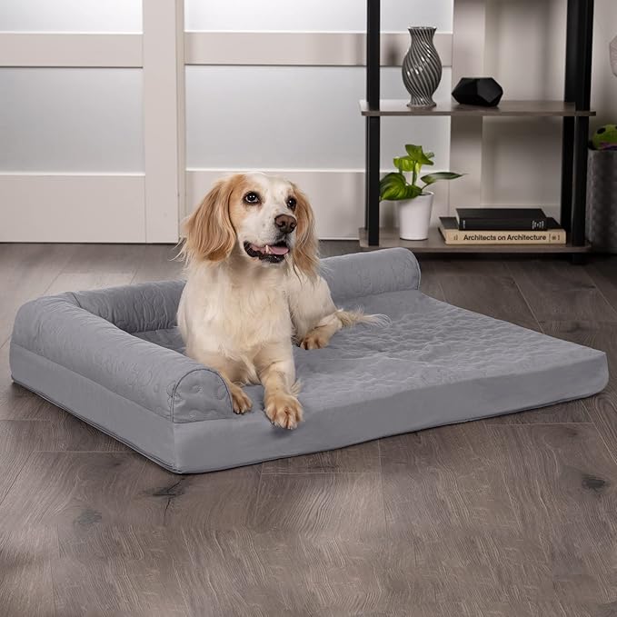 Furhaven Memory Foam Dog Bed for Large/Medium Dogs w/ Removable Bolsters & Washable Cover 55 lbs