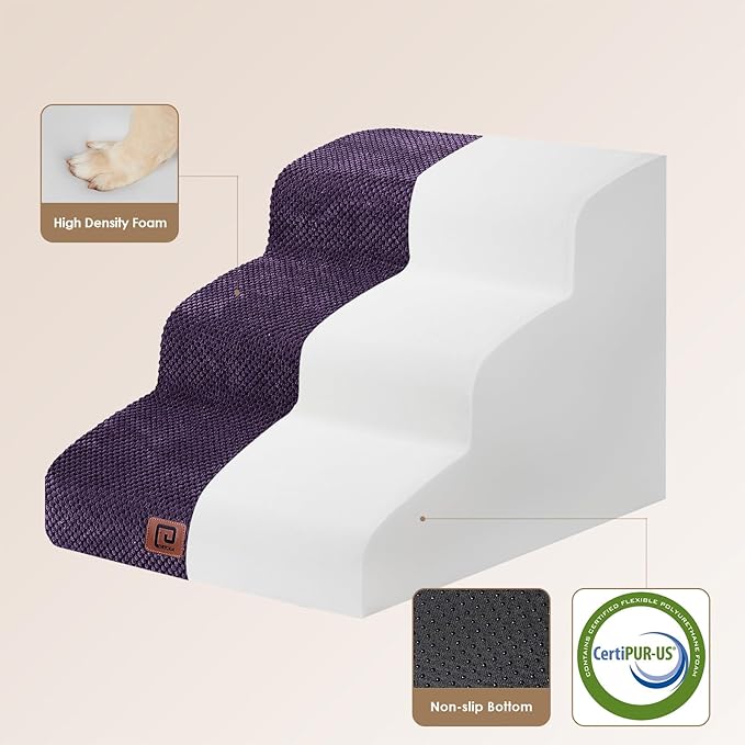 EHEYCIGA Curved Dog Stairs for Small Dogs 15.7" H 3-Step Dog