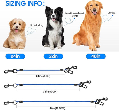 Dog Car Harnesses, Dog Seatbelt of Coated Wire Leash Safety Restraint, No Chew Tether Cable Vehicle Dog Accessories, Double Clips & Latch Attachment (Blue, 24 inch/60 cm)