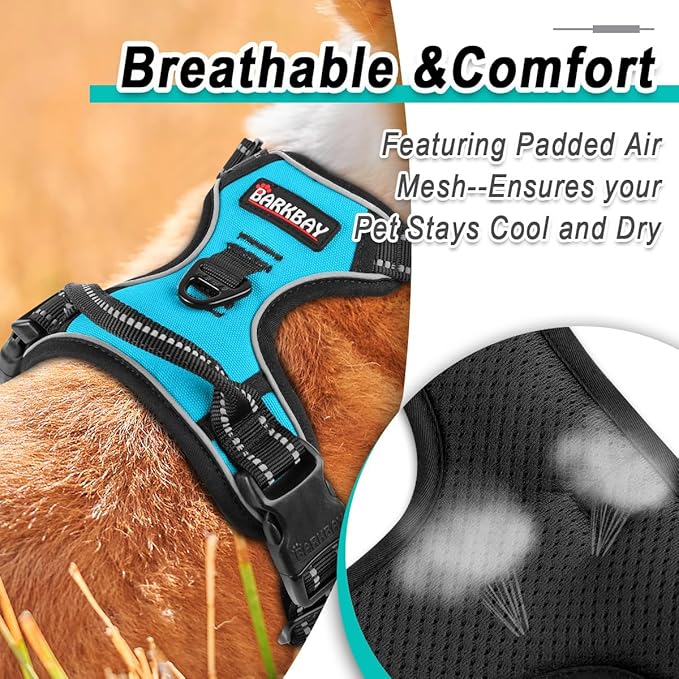 BARKBAY Dog Harness No Pull for Large Dogs - Adjustable, Reflective, Comfortable, No Choke, Heavy-Duty - Perfect for Outdoor Training, Walking, and Hiking - Strong & Durable - L & Blue