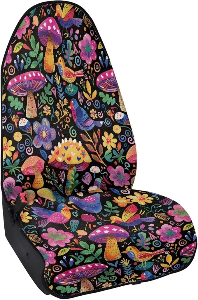 Mushroom Daisy Sweatproof Towel Car Front Seat Cover Non-Slip Bucket Seat Protector Easy to Install for Athletes