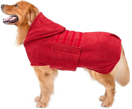 Geyecete Dog Drying Coats with Hood-Dog Towels Absorbent Robe Dry Fast Dog Bag-Dog Bathrobe Towel-Microfibre Fast Drying Super Absorbent-Red-L