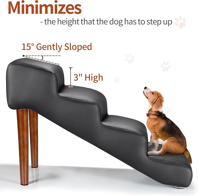 Senneny Black Faux Leather Dog Stairs 150 lbs, 4 Step