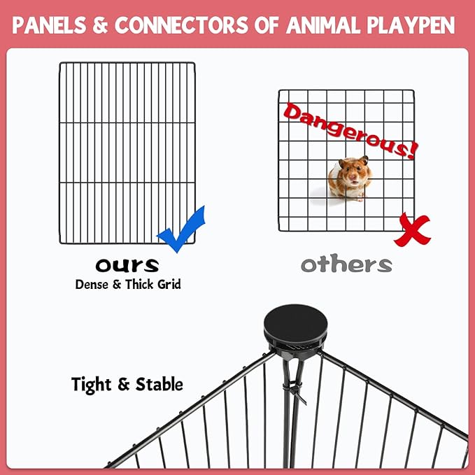 20 Panels Small Animal Playpen, Pet Playpen with Waterproof Mat, C&C Cage for Guinea Pigs, Rabbit/Bunny Cage, Bunny/Puppy Playpen, Indoor Outdoor Portable Metal Wire Yard Fence