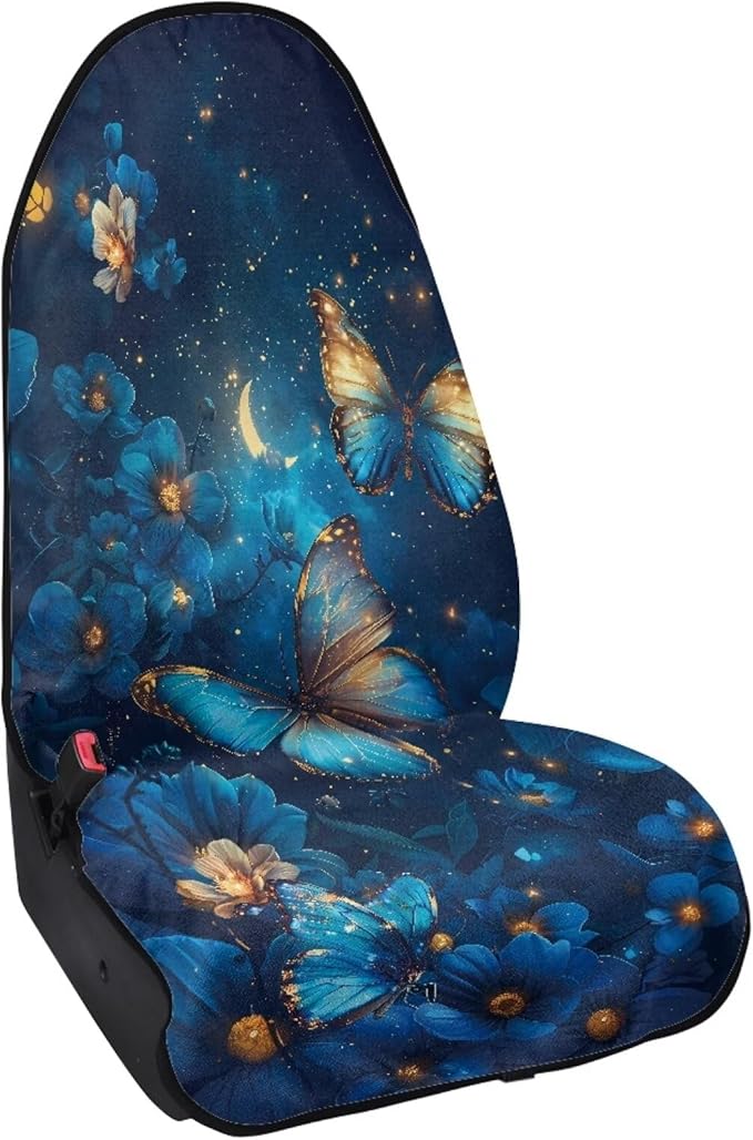 Blue Butterfly Sweatproof Towel Car Front Seat Cover Non-Slip Bucket Seat Protector Easy to Install from Sweat, Food, Dirt, Gym, Swimming, Workout and Grime