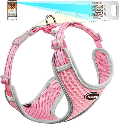 ThinkPet Reflective Breathable Soft Air Mesh with QR Code Dog Tag Puppy Choke Free Over Head Vest Harness for Puppy Small Medium Dogs and Cats Small Pink