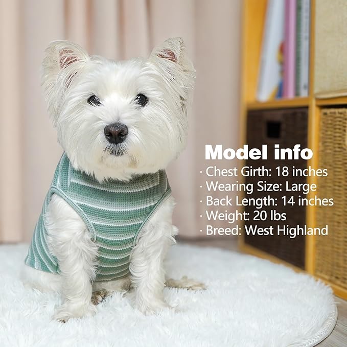 KYEESE 2Pack Waffle Dog Shirts for Small Dogs Stretchy Dog T-Shirts Lightweight Dog Tank Top Sleeveless Striped Dog Shirt Vest Breathable