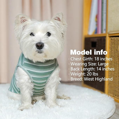 KYEESE 2Pack Waffle Dog Shirts Stretchy Dog T-Shirts Lightweight Dog Tank Top Sleeveless Striped Dog Shirt Vest Breathable