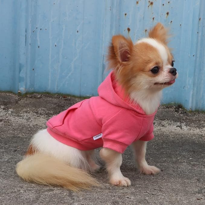 LOPHIPETS Lightweight Cotton Hoodie for Small Dogs – Hooded Sweatshirt for Chihuahuas Puppy and Toy Breeds-Pink/L