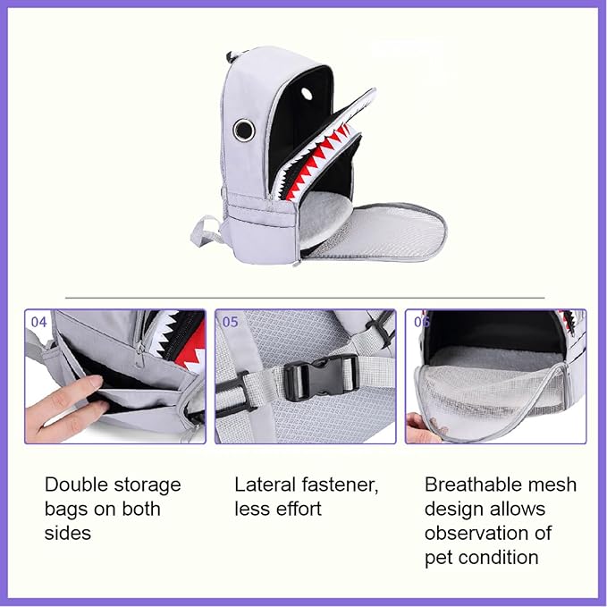 EWES Cat Backpack Carrier Dog Hiking Backpack Small Pet Puppy Backpack Shark Fashion