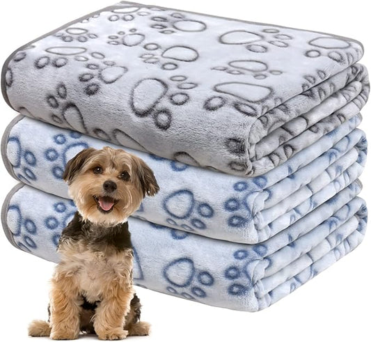 1 Pack 3 Dog Blankets for Small Dogs, Soft Fleece Dog Blanket Fluffy Pet Blanket Warm Sleep Mat Cute Paw Print Puppy Cat Blanket, Flannel Throw for Washable Dog Bed, Blanket for Dogs, 23"X16"