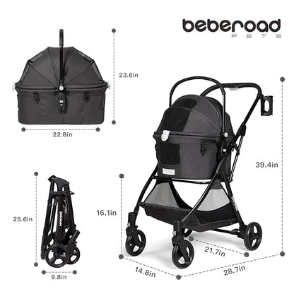Medium Pet Stroller for Small Dogs & Cats 180° Canopy 3-in-1 Pet