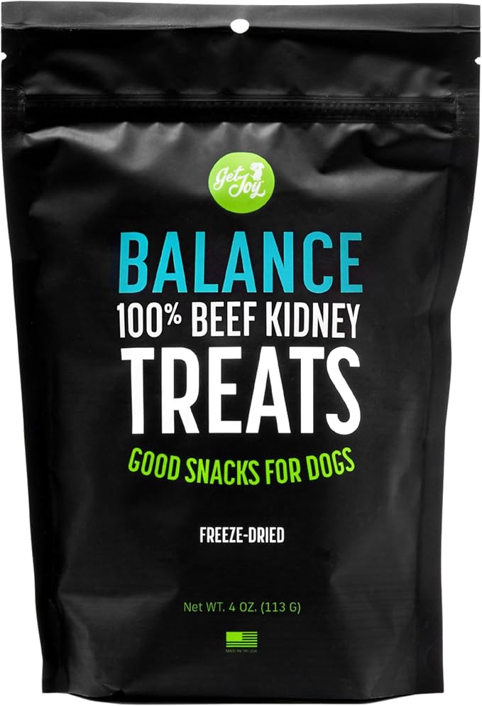 Get Joy Freeze Dried Superfood 100% Beef Kidney Dog Treats, 4 Ounce Bag, Single Ingredient Organ Meat, High Protein, Immune Health, Muscle Repair, Grain Free, Gluten Free, Made in USA