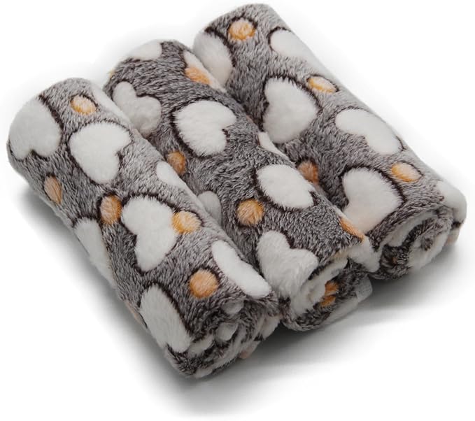 1 Pack 3 Puppy Blankets Super Soft Warm Sleep Mat Grey Cute Print Blanket Fluffy Fleece Pet Blanket Flannel Throw Dog Blankets for Small Dogs Puppy Dogs Fluffy Cats,Love-Small(23"x15")