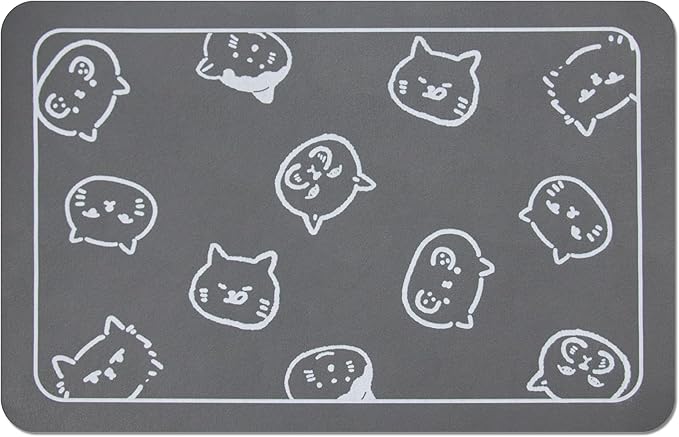 YCT Cat Food Mat for Pet Dog Food Mat, Cat Mat for Food and Water, Cat Feeding Mat Pet Dog Cat Bowl Mat, Non-Slip Super Absorbent, with Multiple cat Heads Logo，24 x 16.9 inches, Dark Grey