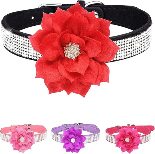 Rhinestone Dog Collar for Small Medium Dogs Black Medium Dog Collar for Girl Female Dogs Flower Puppy Collar for Summer Spring Wedding Puppy Necklace Girl Dog Collar (Black