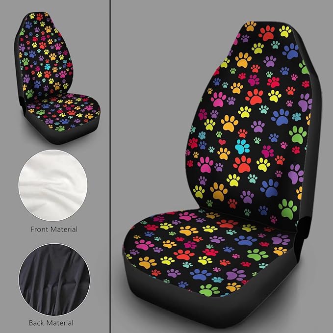 Colorful Dog Paw Printed Car Seat Cover Only for Front 2-Piece Waterproof