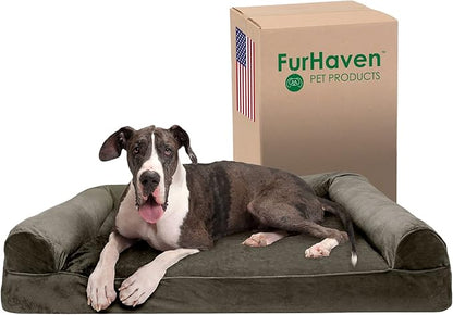 Furhaven Memory Foam Dog Bed for Large Dogs w/ Removable Bolsters & Washable Cover 125 lbs