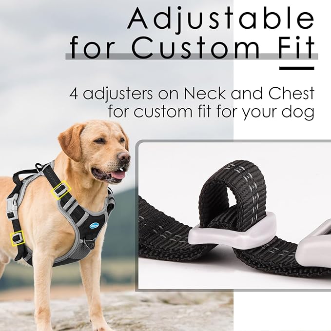 ThinkPet No Pull Harness Breathable Sport Harness with Handle-Dog Harnesses Reflective Adjustable for Medium Large Dogs,Back/Front Clip for Easy Control L Black