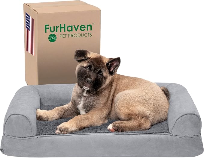 Furhaven Memory Foam Dog Bed for Medium/Small Dogs w/ Removable Bolsters & Washable Cover 35 lbs