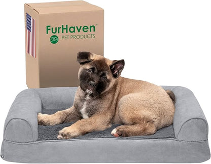 Furhaven Memory Foam Dog Bed for Medium/Small Dogs w/ Removable Bolsters & Washable Cover 35 lbs