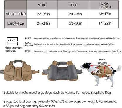 Dog Backpack for Medium Large Dogs, Pet Saddle Bag for Dogs to Wear, Harness Saddlebag with Adjustable Strap for Hiking, Camping, Vest Dog Pack for Walking Training