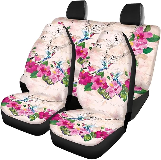 Hummingbird Flower Cute Car Seat Covers Full Set 4pcs Front