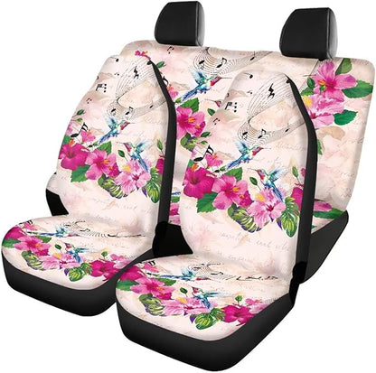 Hummingbird Flower Cute Car Seat Covers Full Set 4pcs Front